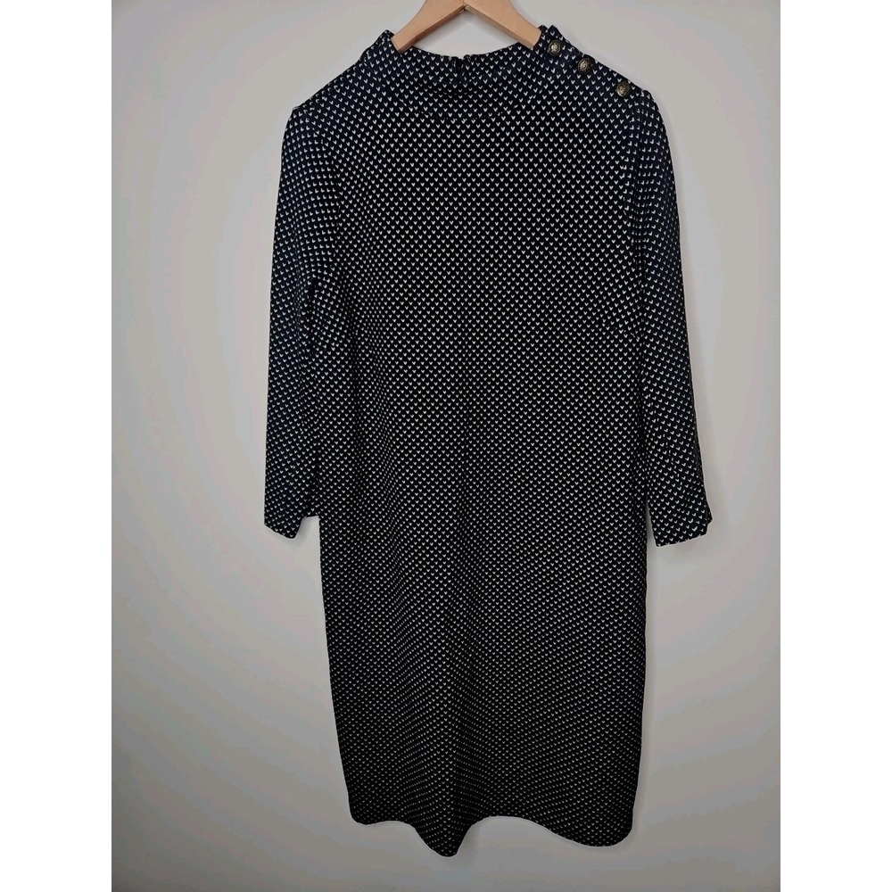 Talbots Sweater Dress Women L Black White Geometric Preppy Classic Button Cotton